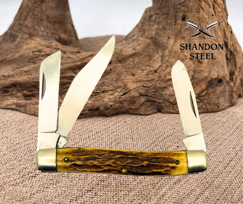 Parker Frost USA Vintage 1978 Three Blade Stockman Stag Folding Pocket Knife -59