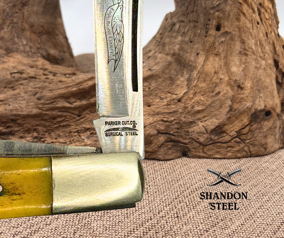 Parker Cut Co Eagle Brand Japan Vintage 2 Blade Jack Folding Pocket Knife (143)