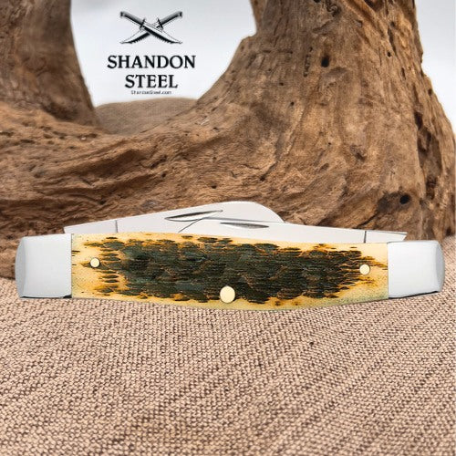 Case XX Peach Seed Jig Amber Bone CS Large Stockman 00204