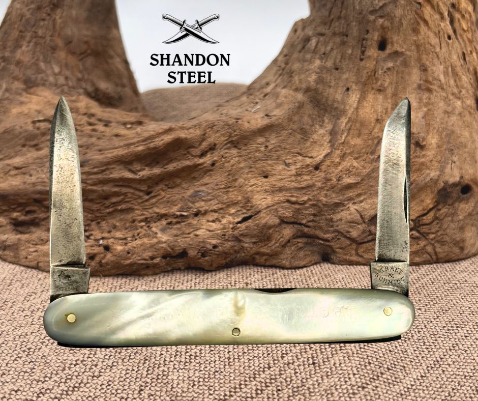 Graef & Schmidt Vintage Pearl Handle 2 Blade Carbon Pocket Knife Germany (171)