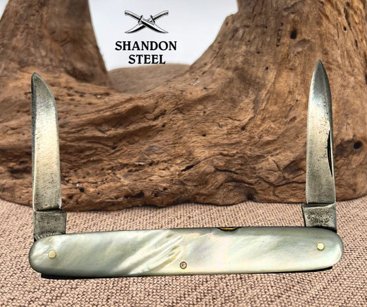 Graef & Schmidt Vintage Pearl Handle 2 Blade Carbon Pocket Knife Germany (171)