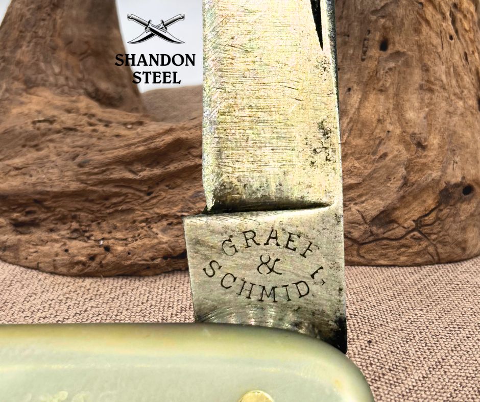 Graef & Schmidt Vintage Pearl Handle 2 Blade Carbon Pocket Knife Germany (171)