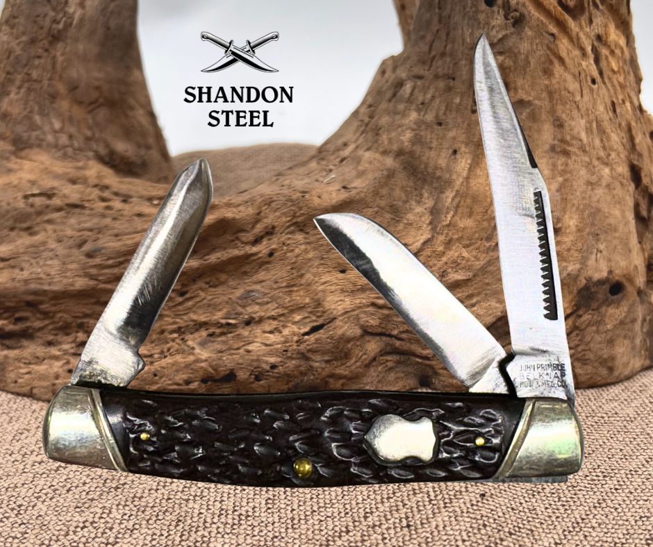 John Primble  USA 3 Blade Stockman Knife Jigged Bone Handle 4" Pocket Knife (5)