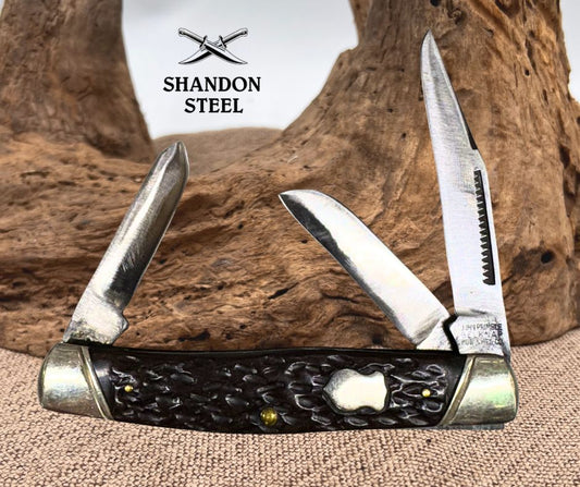 John Primble  USA 3 Blade Stockman Knife Jigged Bone Handle 4" Pocket Knife (5)