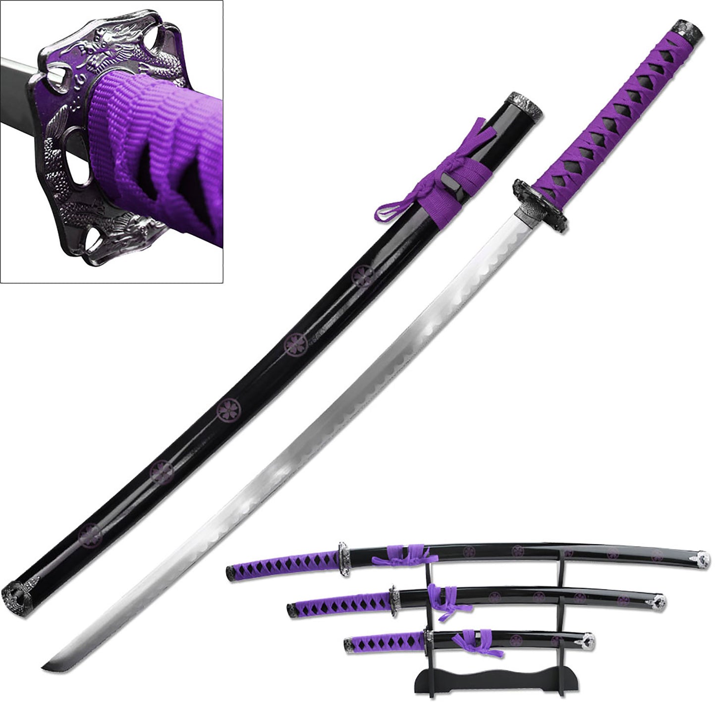 BLADESUSA - 3 PIECE PURPLE SAMURAI SWORD SET - SW-72PE4