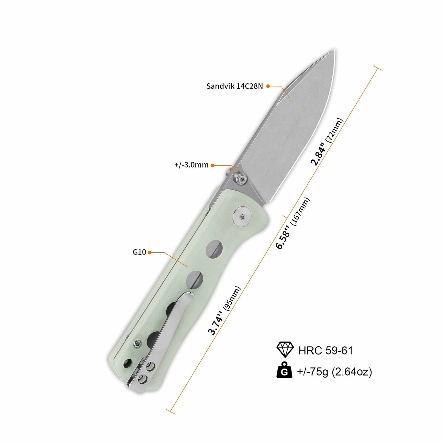 QSP Canary Folder Liner Lock Pocket Knife 14C28N Blade Jade G10 Handle QS150-E1