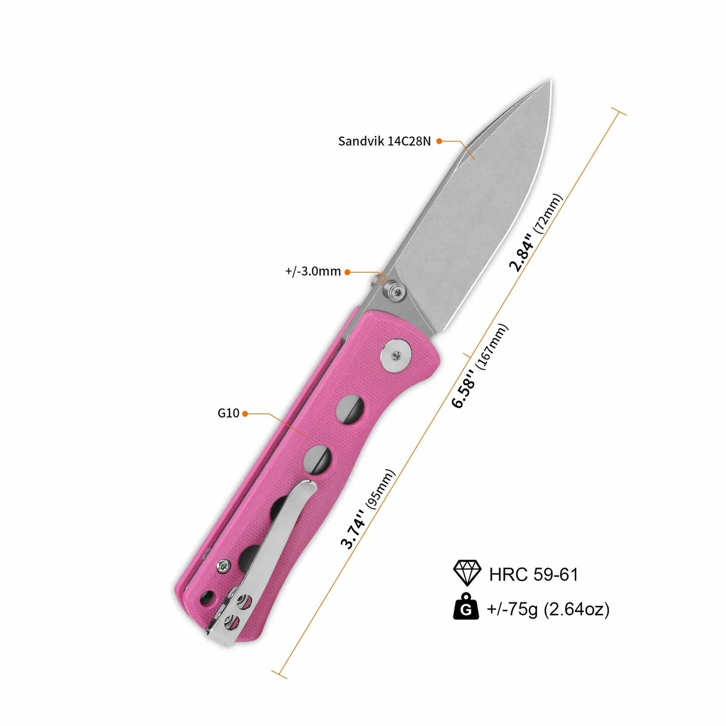 QSP Canary Folder Liner Lock Pocket Knife 14C28N Blade Pink G10 Handle QS150-H1