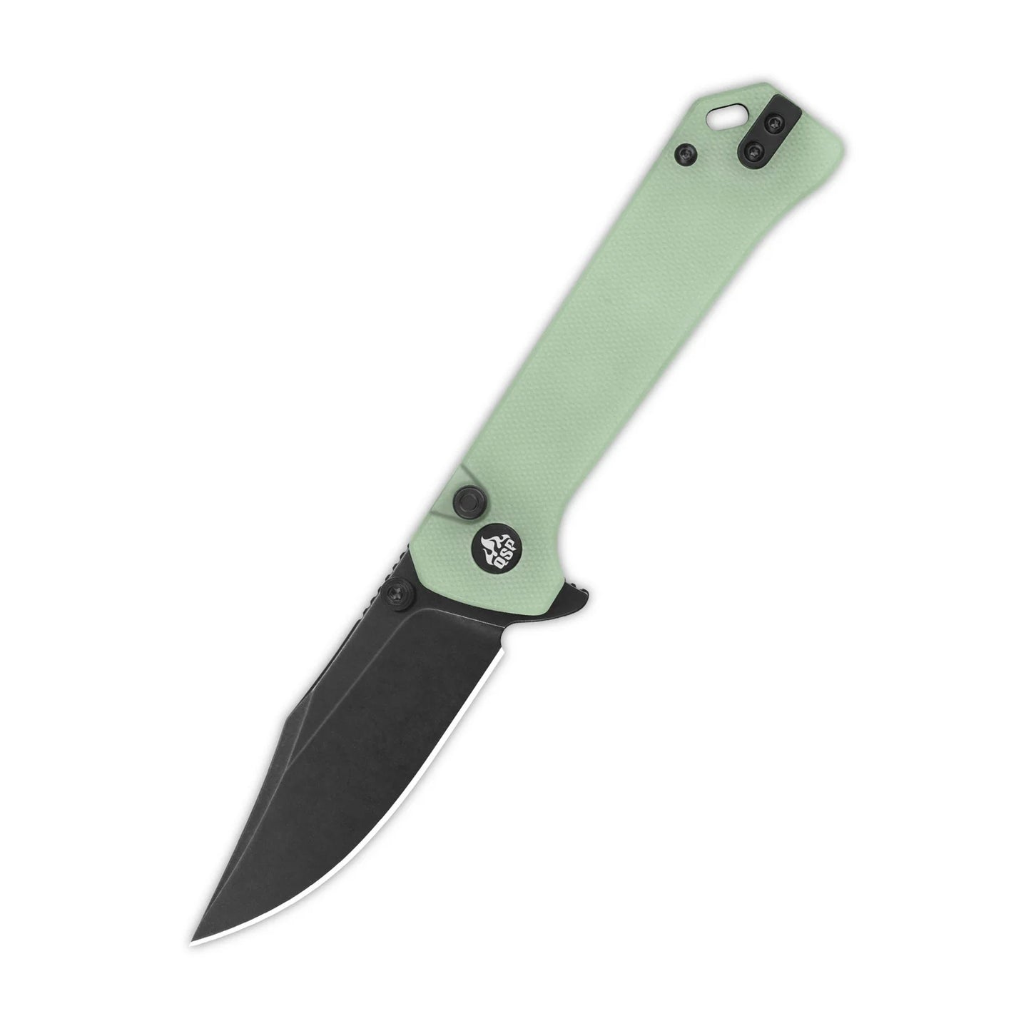 QSP Grebe Button Lock Pocket Knife 14C28N blade Jade G10 Handle QS147-D2