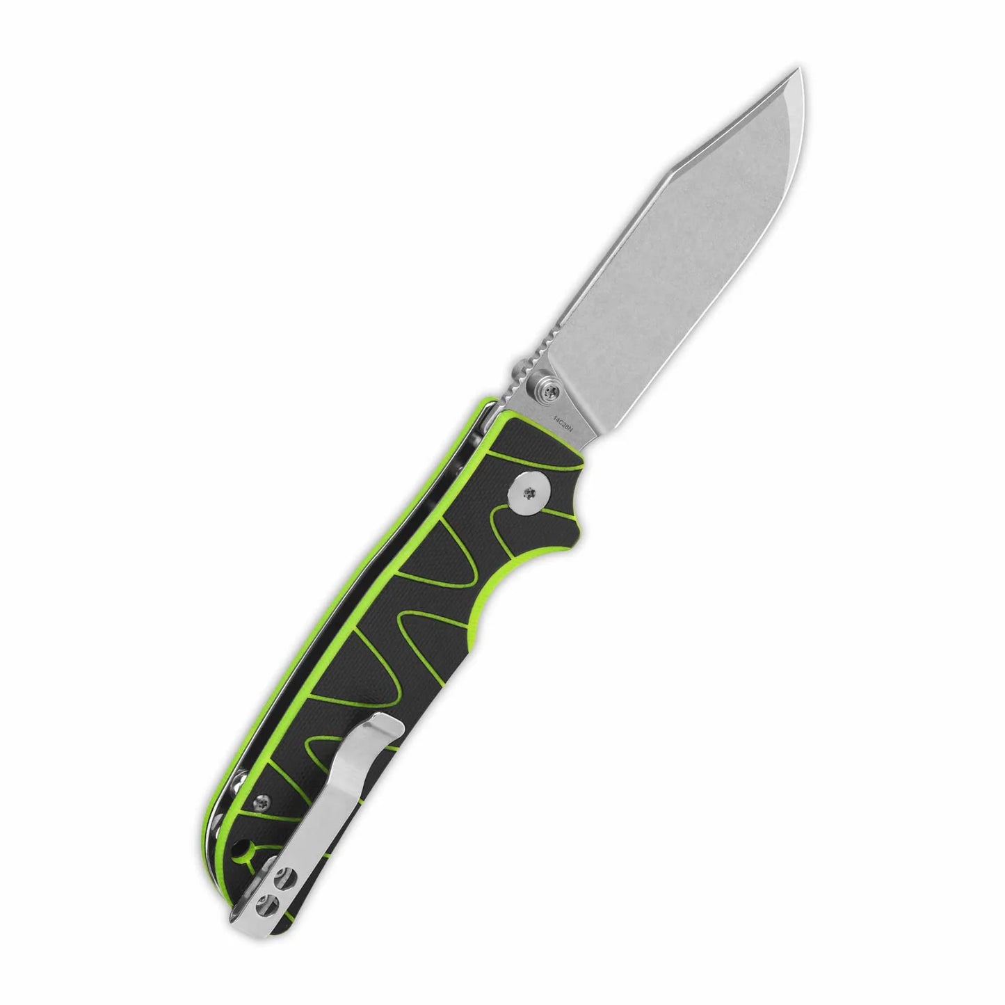 QSP Kali Button Lock Pocket Knife 14C28N Blade Black/Neon G10 Handle QS159-C1