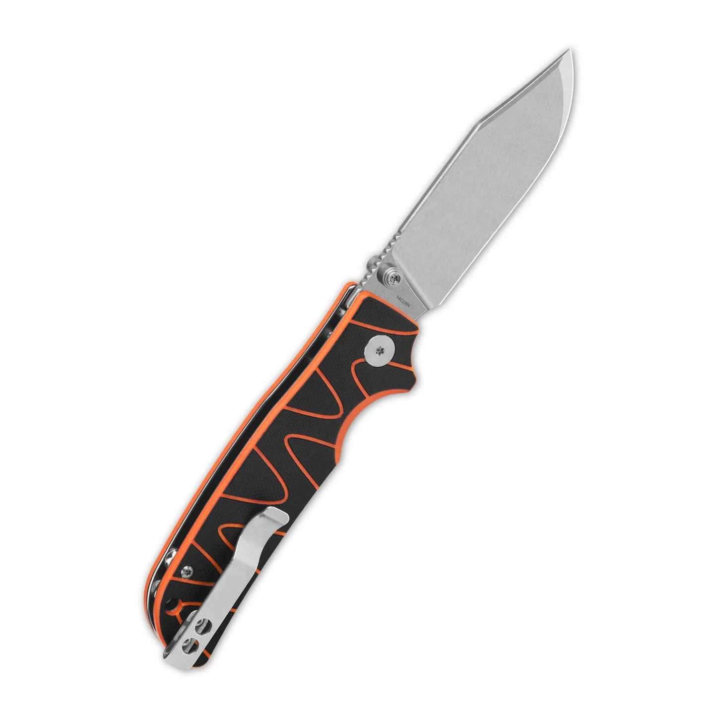 QSP Kali Button Lock Pocket Knife 14C28N Blade Black/Orange G10 Handle QS159-D1