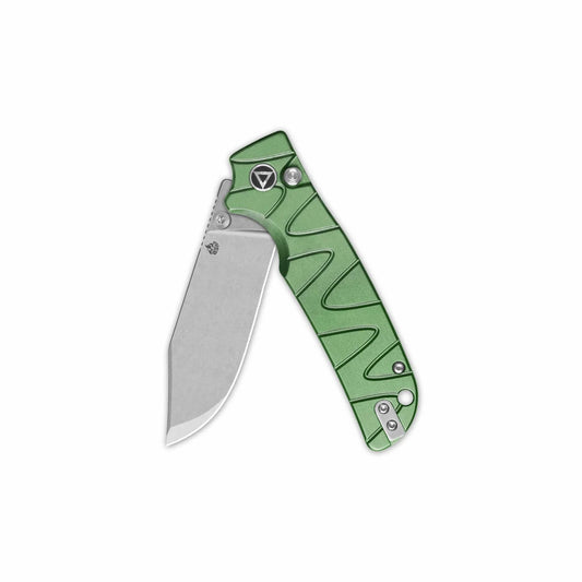 QSP Kali Button Lock Pocket Knife 14C28N Blade Green Aluminium Handle QS159-E1