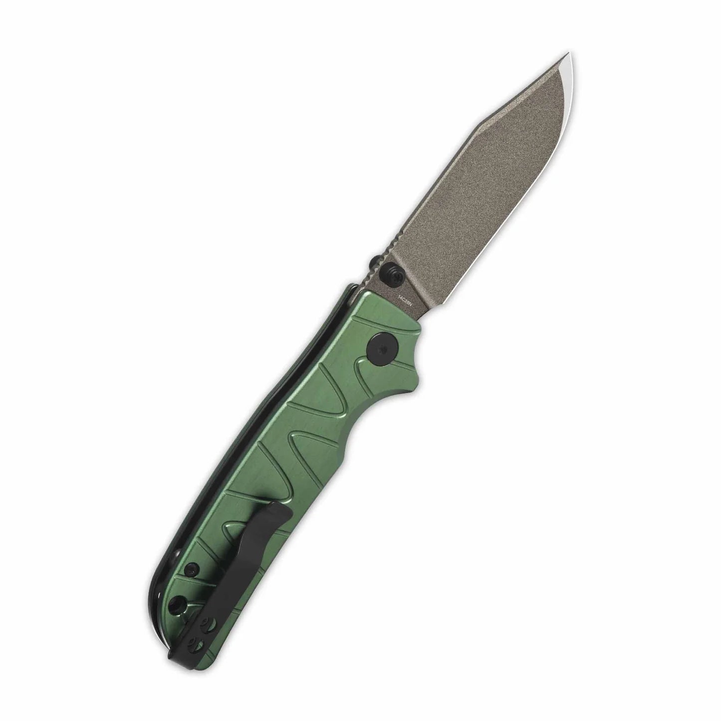 QSP Kali Button Lock Pocket Knife 14C28N Blade Green Aluminium Handle QS159-E2