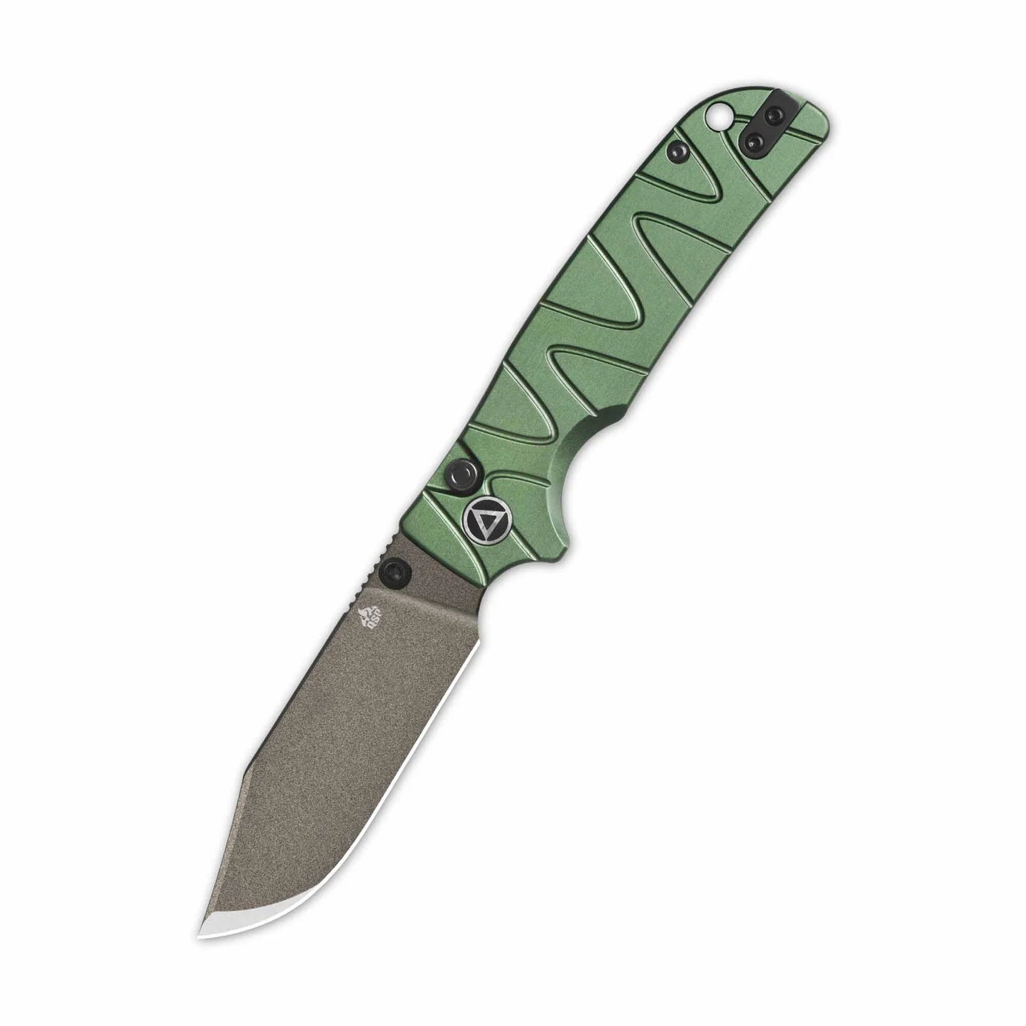 QSP Kali Button Lock Pocket Knife 14C28N Blade Green Aluminium Handle QS159-E2