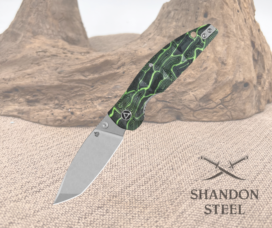 QSP Turtle Punk Pocket Knife 14C28N Blade Black/Green G10 Handle QS158-C1