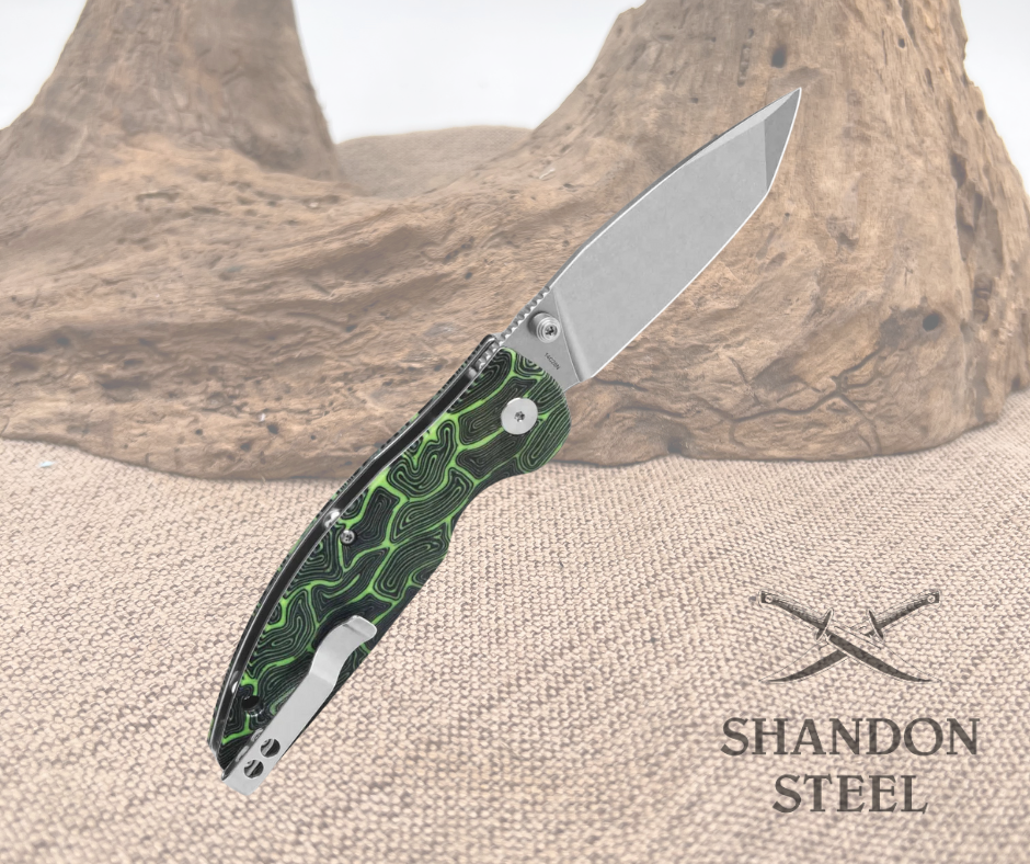 QSP Turtle Punk Pocket Knife 14C28N Blade Black/Green G10 Handle QS158-C1