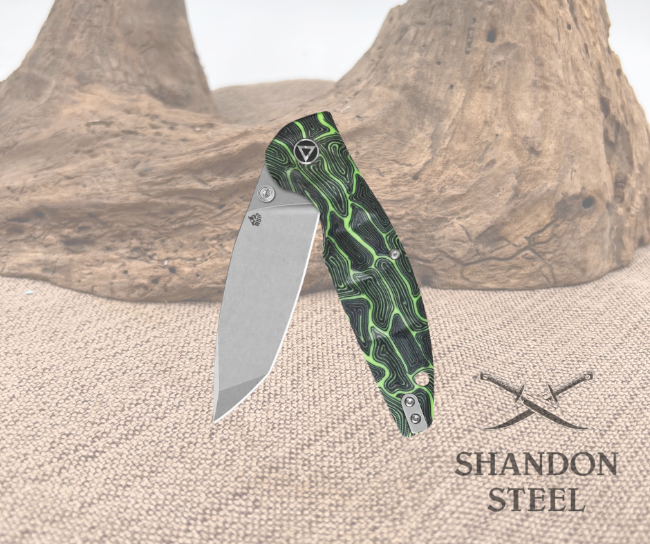 QSP Turtle Punk Pocket Knife 14C28N Blade Black/Green G10 Handle QS158-C1