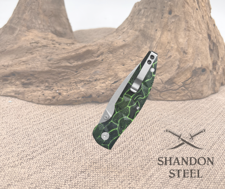 QSP Turtle Punk Pocket Knife 14C28N Blade Black/Green G10 Handle QS158-C1