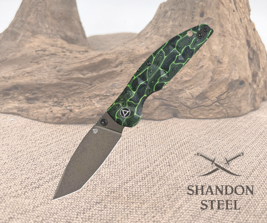 QSP Turtle Punk Pocket Knife 14C28N Blade Black/Green G10 Handle QS158-C2