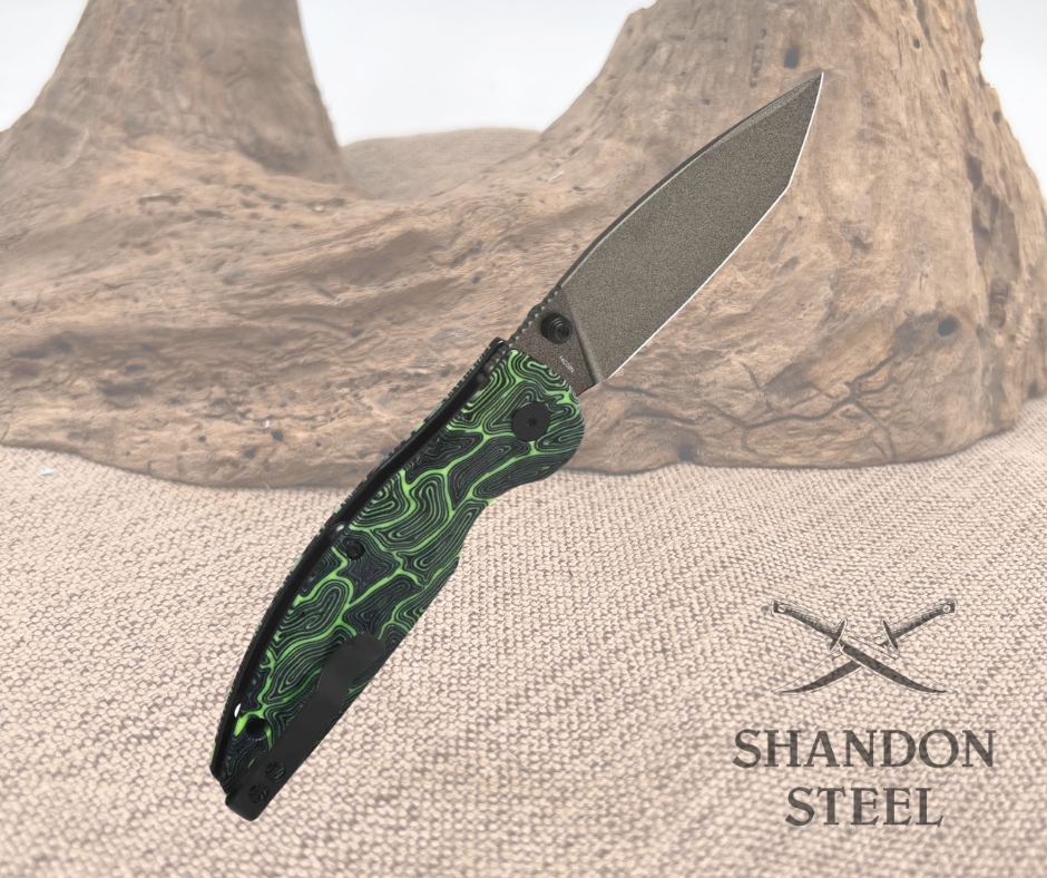 QSP Turtle Punk Pocket Knife 14C28N Blade Black/Green G10 Handle QS158-C2