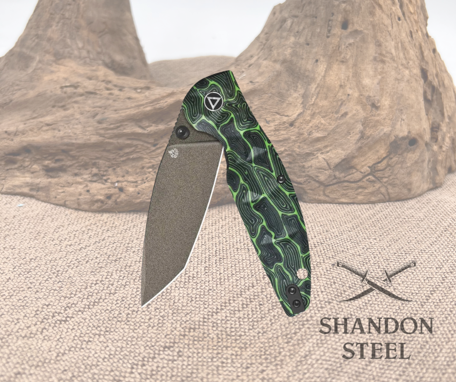 QSP Turtle Punk Pocket Knife 14C28N Blade Black/Green G10 Handle QS158-C2