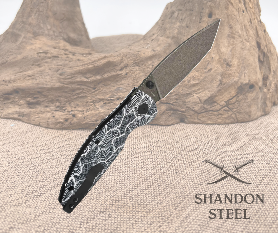 QSP Turtle Punk Pocket Knife 14C28N Blade Black/White G10 Handle QS158-B2