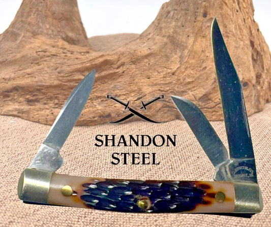 QUEEN STEEL #9185 3 BLADE STOCKMAN 1997 TRADITIONAL FOLDING POCKET KNIFE (255)