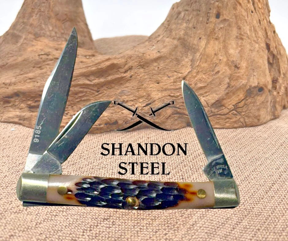 QUEEN STEEL #9185 3 BLADE STOCKMAN 1997 TRADITIONAL FOLDING POCKET KNIFE (255)
