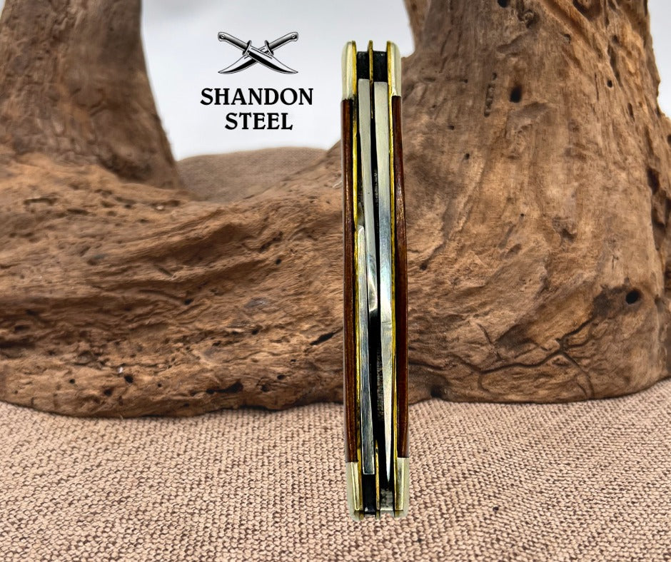 QUEEN USA Q81 THE RAWHIDE SERIES 3 BLADE STOCKMAN FOLDING POCKET KNIFE (148)