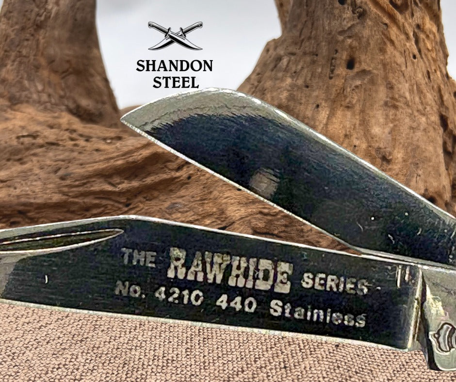 QUEEN USA Q81 THE RAWHIDE SERIES 3 BLADE STOCKMAN FOLDING POCKET KNIFE (148)