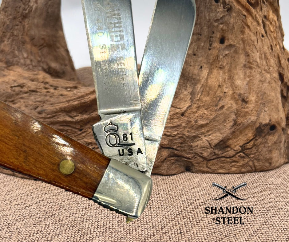 QUEEN USA Q81 THE RAWHIDE SERIES 3 BLADE STOCKMAN FOLDING POCKET KNIFE (148)