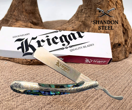 Kriegar Straight Edge Razor Abalone Folding Knife Barbers Shaving Gift KG239