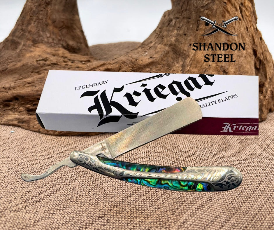 Kriegar Straight Edge Razor Abalone Folding Knife Barbers Shaving Gift KG239