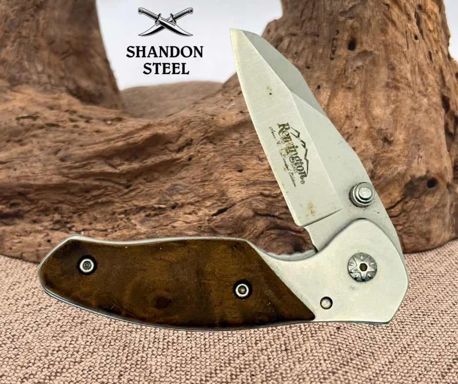 Remington Wood Handle Wharncliff Folding Liner Lock Stainless Pocket Knife (83)