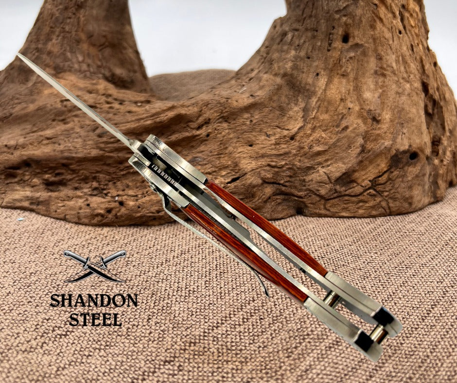 Rite Edge Wood Handle Spring Assisted Folding Pocket Knife w/ Clip  8” Overall