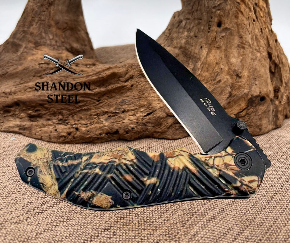 Rite Edge Folder Knife Folding Drop Point Pocket Knife Camo Thumb Stud (26)