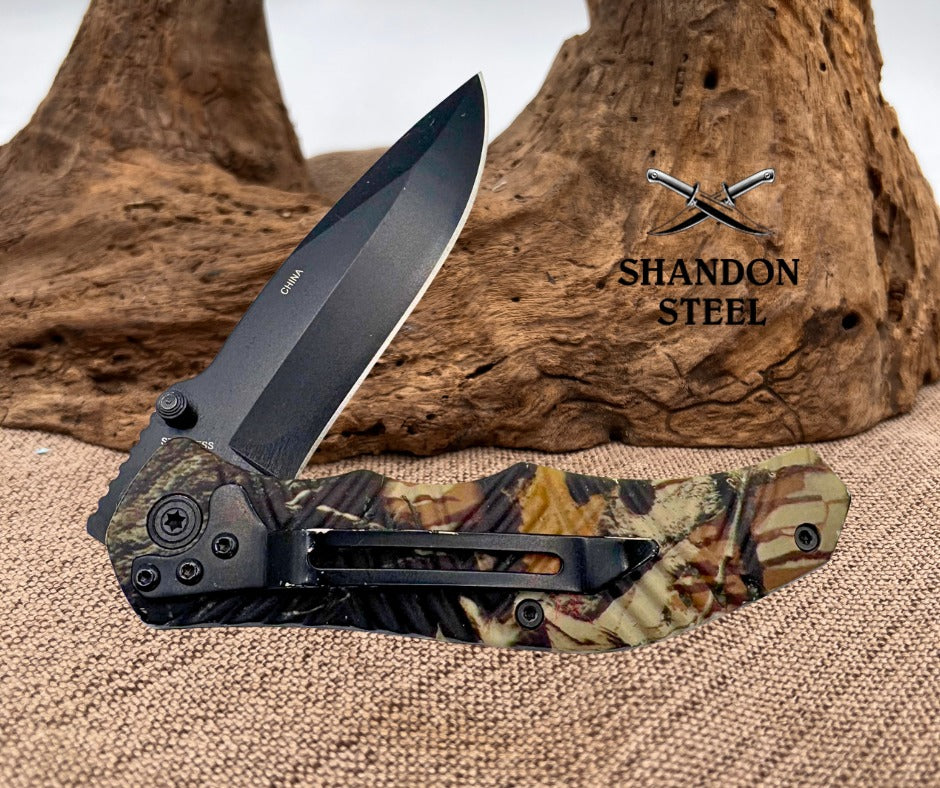 Rite Edge Folder Knife Folding Drop Point Pocket Knife Camo Thumb Stud (26)