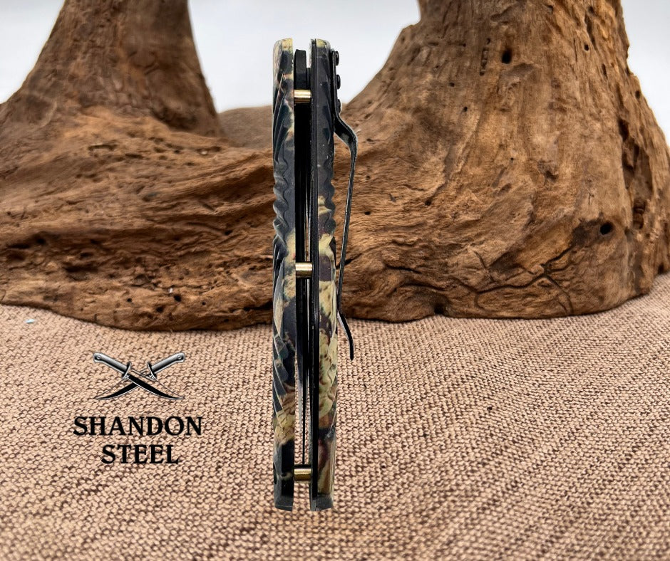 Rite Edge Folder Knife Folding Drop Point Pocket Knife Camo Thumb Stud (26)