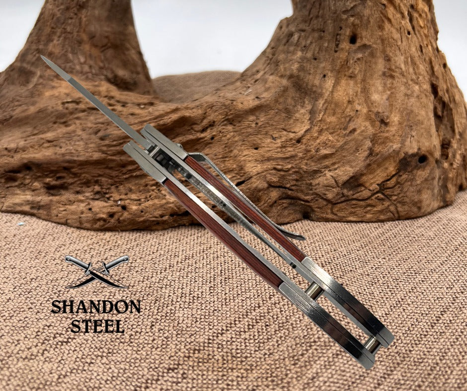 Rite Edge Wood Handle Spring Assisted Folding Pocket Knife w/ Clip  8” Overall