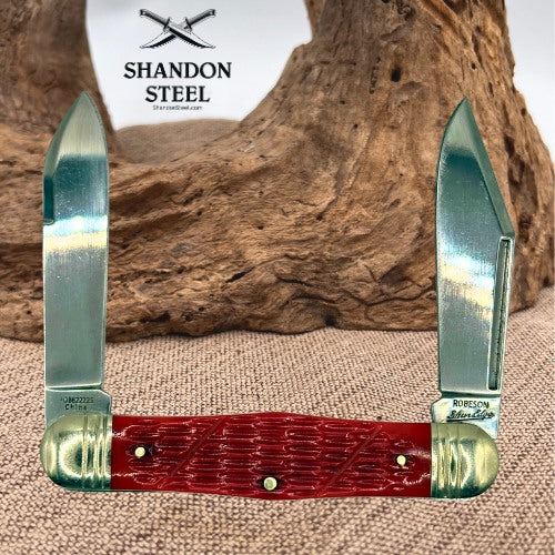 Robeson Pocket Eze 2-Blade Slipjoint Plain SS Pen Red Bone Handle ROB622225 (59)