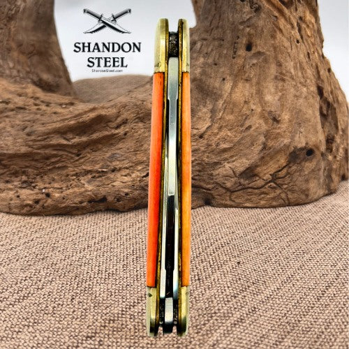 ROUGH RIDER KNIVES ORANGE SMOOTH BONE CENTER SWELL WHITTLER POCKET KNIFE (150)