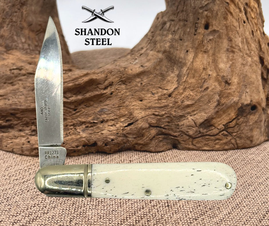 ROUGH RYDER RR1273 Small Barlow White Smooth Bone Pocket Knife 2-7/8" Closed -58