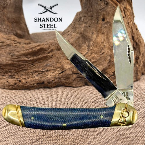 Rough Ryder RR2188 Denim Micarta 2 Blade Copperhead Pocket Knife Blue Micarta
