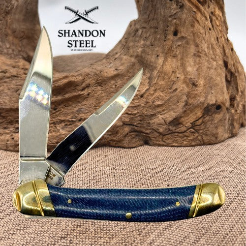 Rough Ryder RR2188 Denim Micarta 2 Blade Copperhead Pocket Knife Blue Micarta
