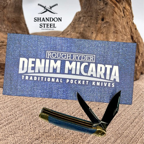 Rough Ryder RR2188 Denim Micarta 2 Blade Copperhead Pocket Knife Blue Micarta