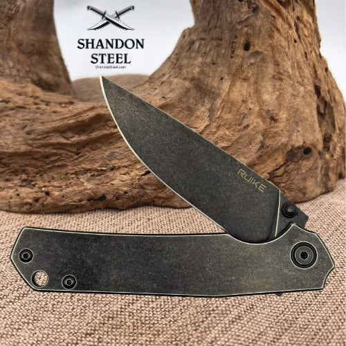 RUIKE P801 Frame Lock Knife Stainless Steel (3.5" Black Stonewash) P801-SB (40)