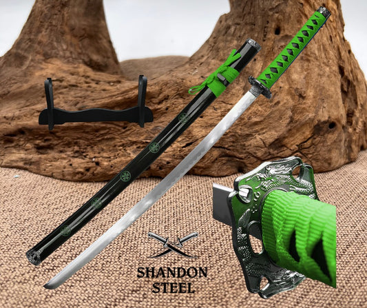 GREEN SAMURAI SWORD WITH DISPLAY STAND - SW-72GN