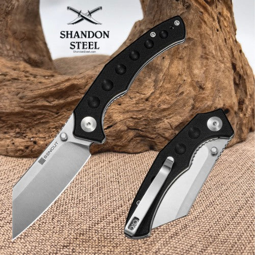 SENCUT Clout Thumb Stud Knife Black G10 Handle (2.99" Satin Finished D2 Blade) S26031-1