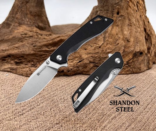 SENCUT Stratex Flipper & Thumb Stud Knife Black G10 Handle (3.17" Satin Finished 9Cr18MoV Blade) S25055-1