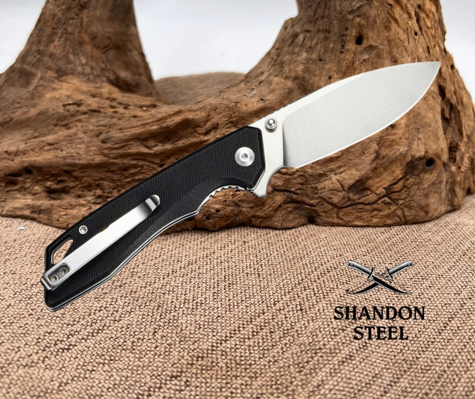 SENCUT Stratex Flipper & Thumb Stud Knife Black G10 Handle (3.17" Satin Finished 9Cr18MoV Blade) S25055-1