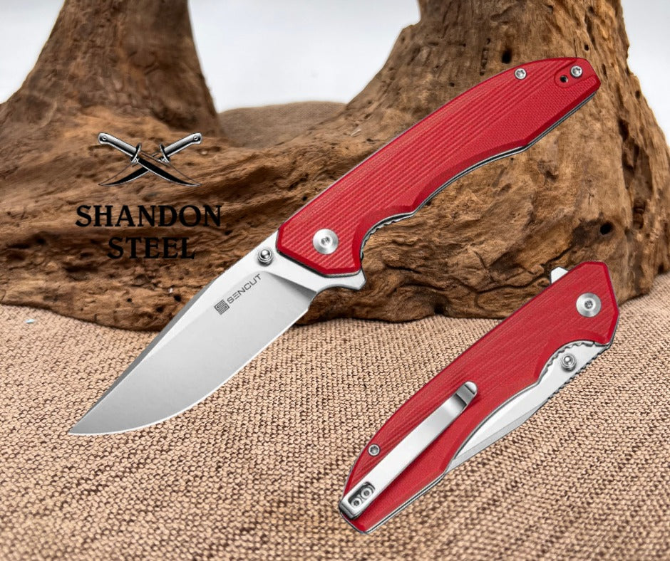SENCUT Sylor Flipper & Thumb Stud Knife Red G10 Handle (3.35" Satin Finished D2 Blade) S25056-3